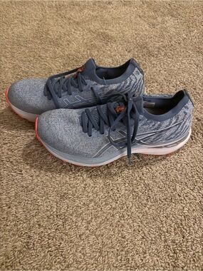 Asics Light Blue Knit Running Shoe with White Stripe